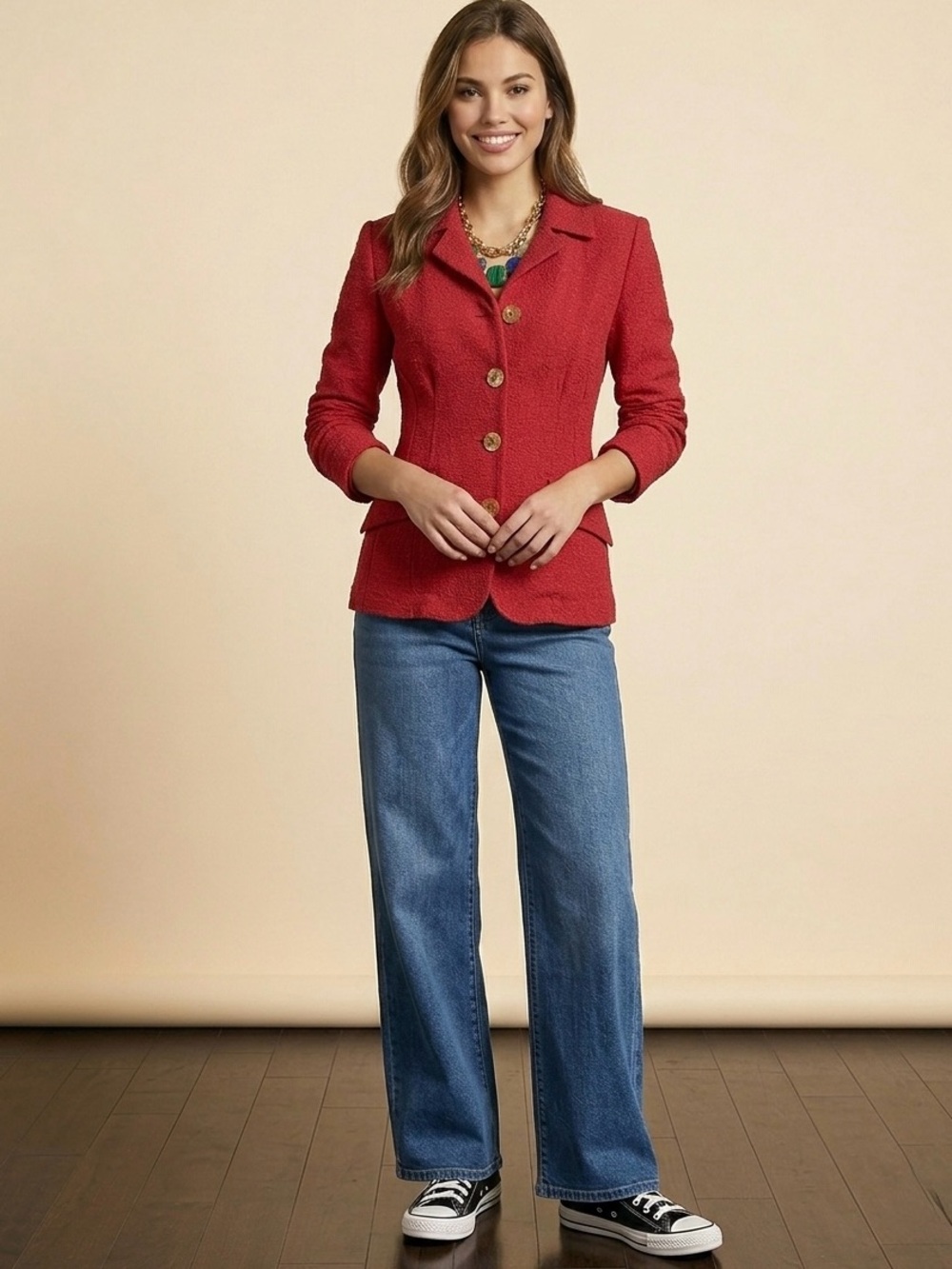 Vintage Carole Little Red Textured Blazer Jacket Size 4 Shell Buttons Rayon 90s